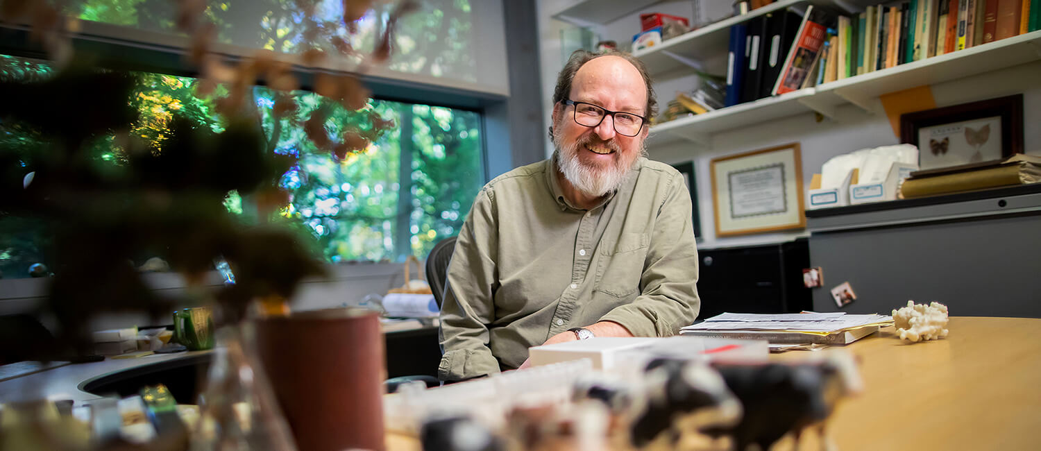 Photo of Scott Poethig in his office overlooking the BioPond.