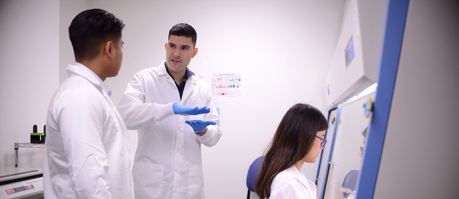 Dr. Andres Blanco, center, confers with his lab. 